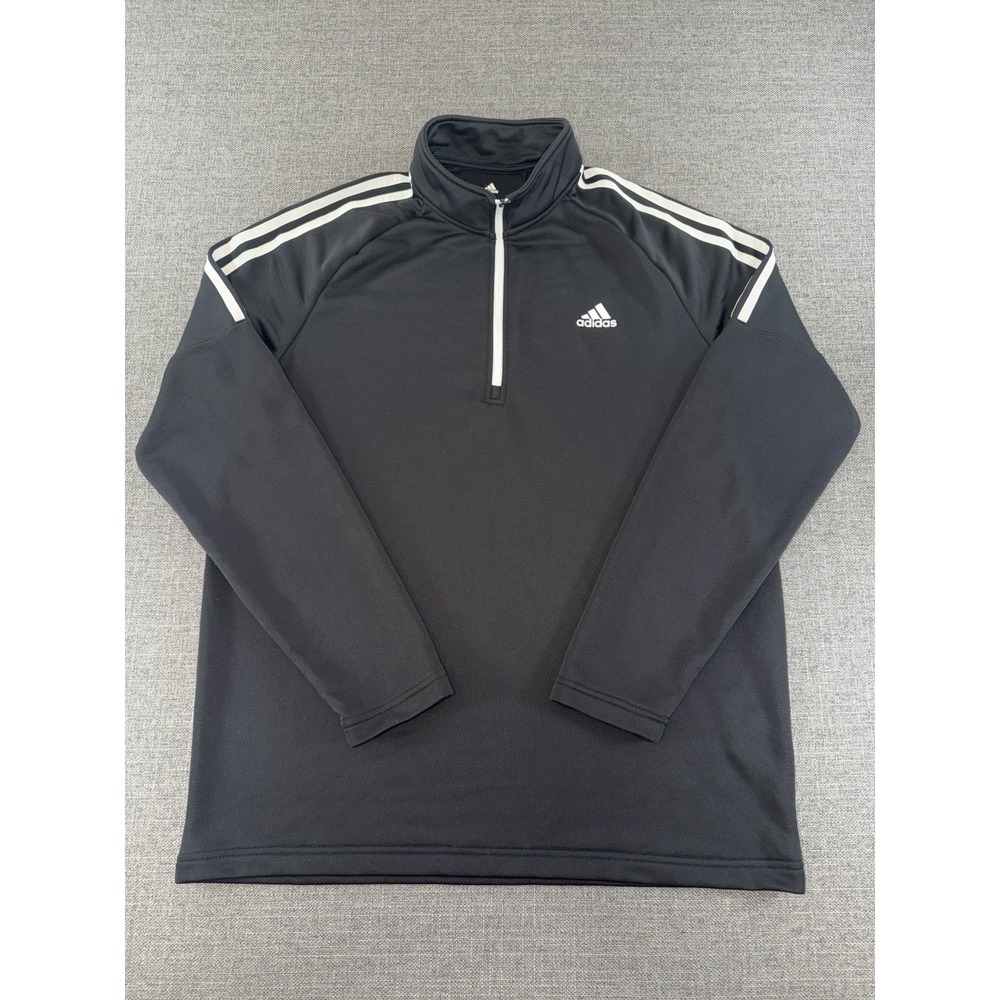 Adidas Golf 1/4 Zip Pullover Mens Large Black 3 Stripe Long Sleeve Jacket